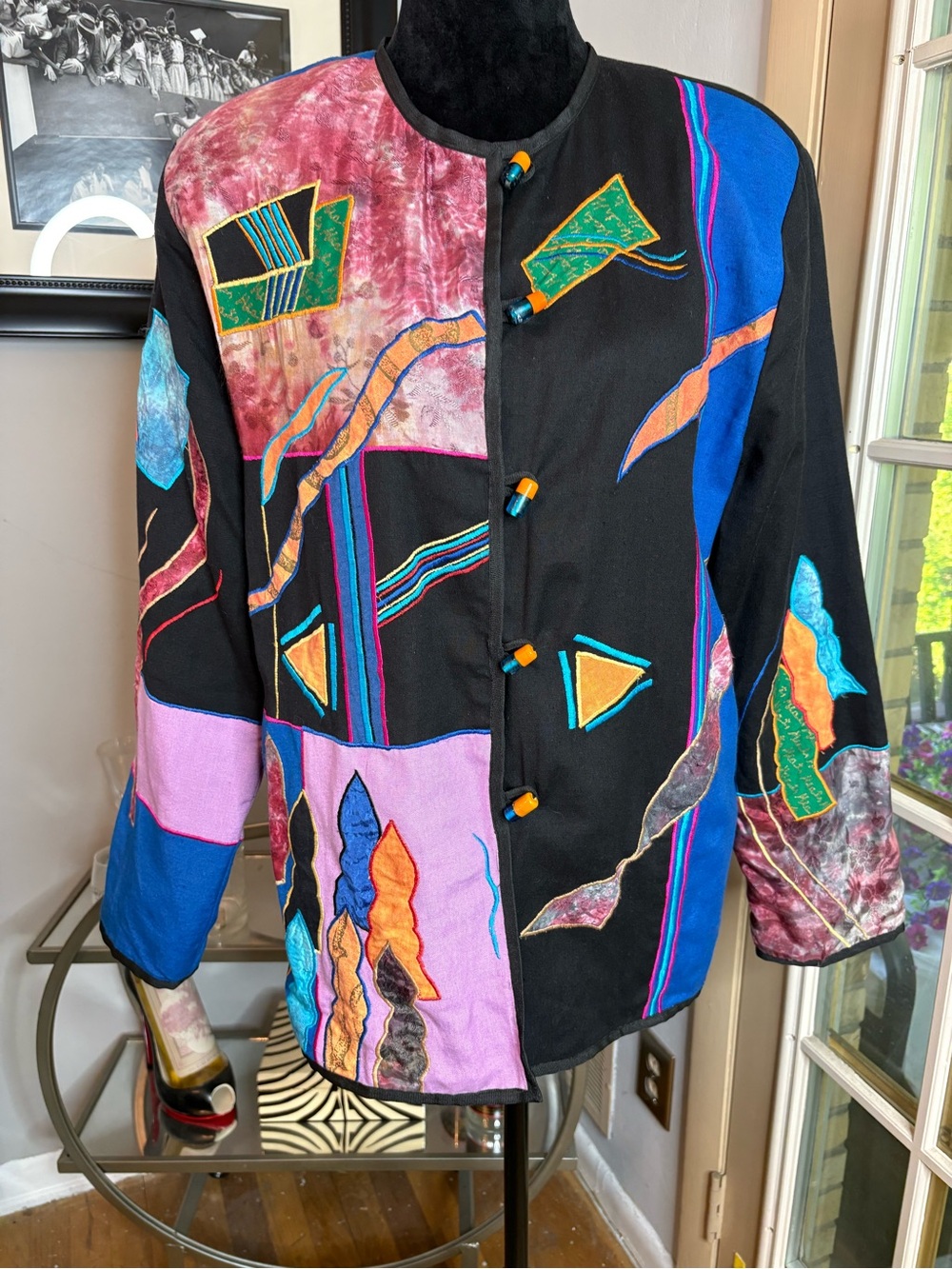 Women's Multicolor Abstract Patchwork Blazer - Black Base